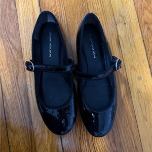 Stuart Weitzman Black Patent Mary Jane Flats with Buckle Strap